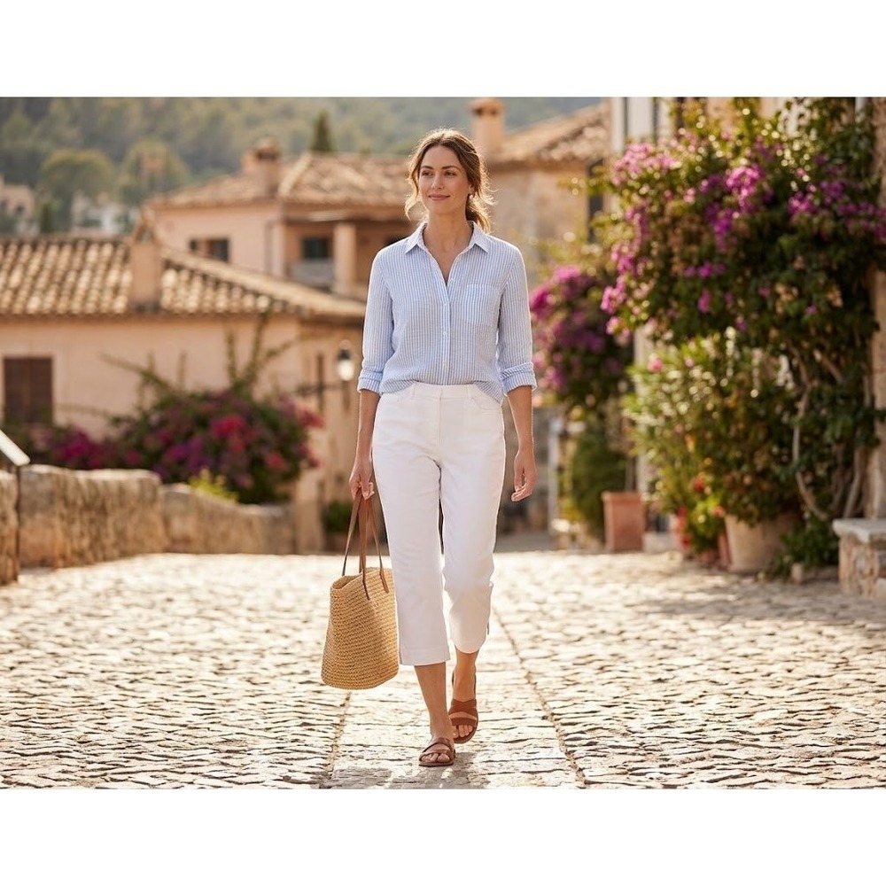 Westbound Cropped Capri Pants Women 12P White Cotton Blend Stretch Casual Summer